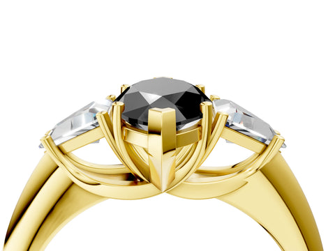 Yellow gold Three-Stone Fancy Black Marquise Cut Cut Diamond Ring with Trillion Side Stones and Four-Prong Setting_7