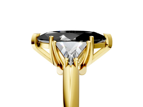 Yellow gold Three-Stone Fancy Black Marquise Cut Cut Diamond Ring with Trillion Side Stones and Four-Prong Setting_8