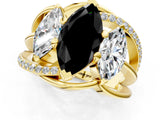 Yellow gold Three-Stone Fancy Black Marquise Cut Cut Diamond Split Shank Prong Set Ring_1