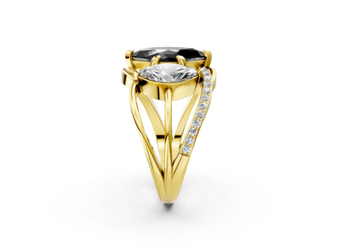 Yellow gold Three-Stone Fancy Black Marquise Cut Cut Diamond Split Shank Prong Set Ring_2