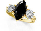 Yellow gold Three-Stone Fancy Black Marquise Cut Cut Milgrain Band Prong Setting Ring_1
