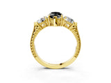 Yellow gold Three-Stone Fancy Black Marquise Cut Cut Milgrain Band Prong Setting Ring_3