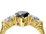 Yellow gold Three-Stone Fancy Black Marquise Cut Cut Milgrain Band Prong Setting Ring_4