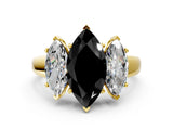 Yellow gold Three-Stone Fancy Black Marquise Cut Cut Solitaire Ring with Classic Prong Setting