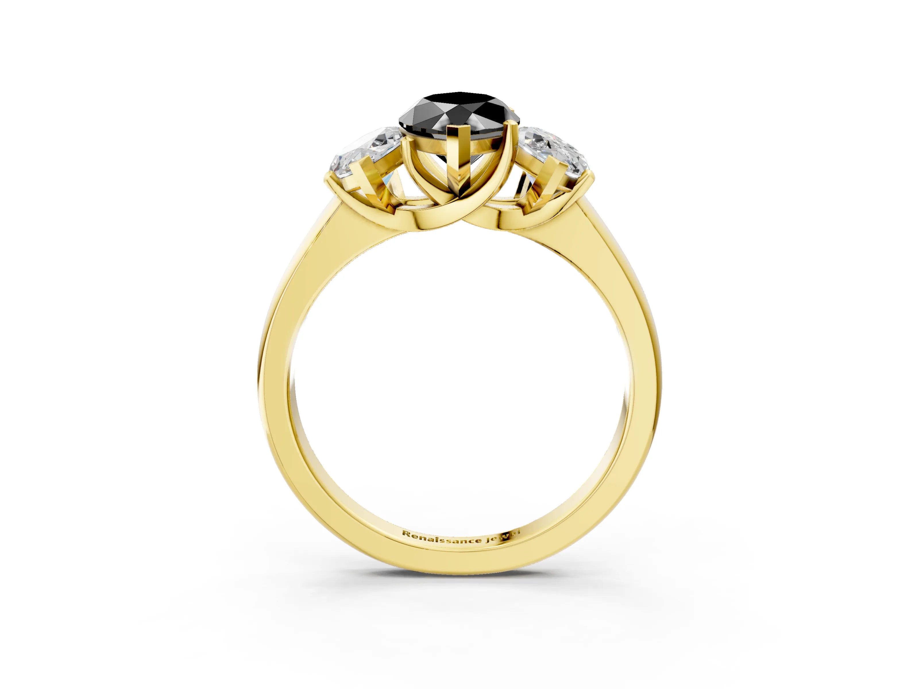 Yellow gold Three-Stone Fancy Black Marquise Cut Cut Solitaire Ring with Classic Prong Setting_3