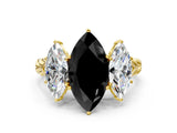Yellow gold Three-Stone Fancy Black Marquise Cut Diamond Braided Band Ring with Four-Prong Setting_12