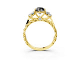 Yellow gold Three-Stone Fancy Black Marquise Cut Diamond Braided Band Ring with Four-Prong Setting_15