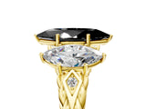Yellow gold Three-Stone Fancy Black Marquise Cut Diamond Braided Band Ring with Four-Prong Setting_17