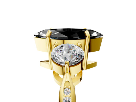 Yellow gold Three-Stone Fancy Black Marquise Cut Diamond Channel Set Engagement Ring with Prong Setting_17