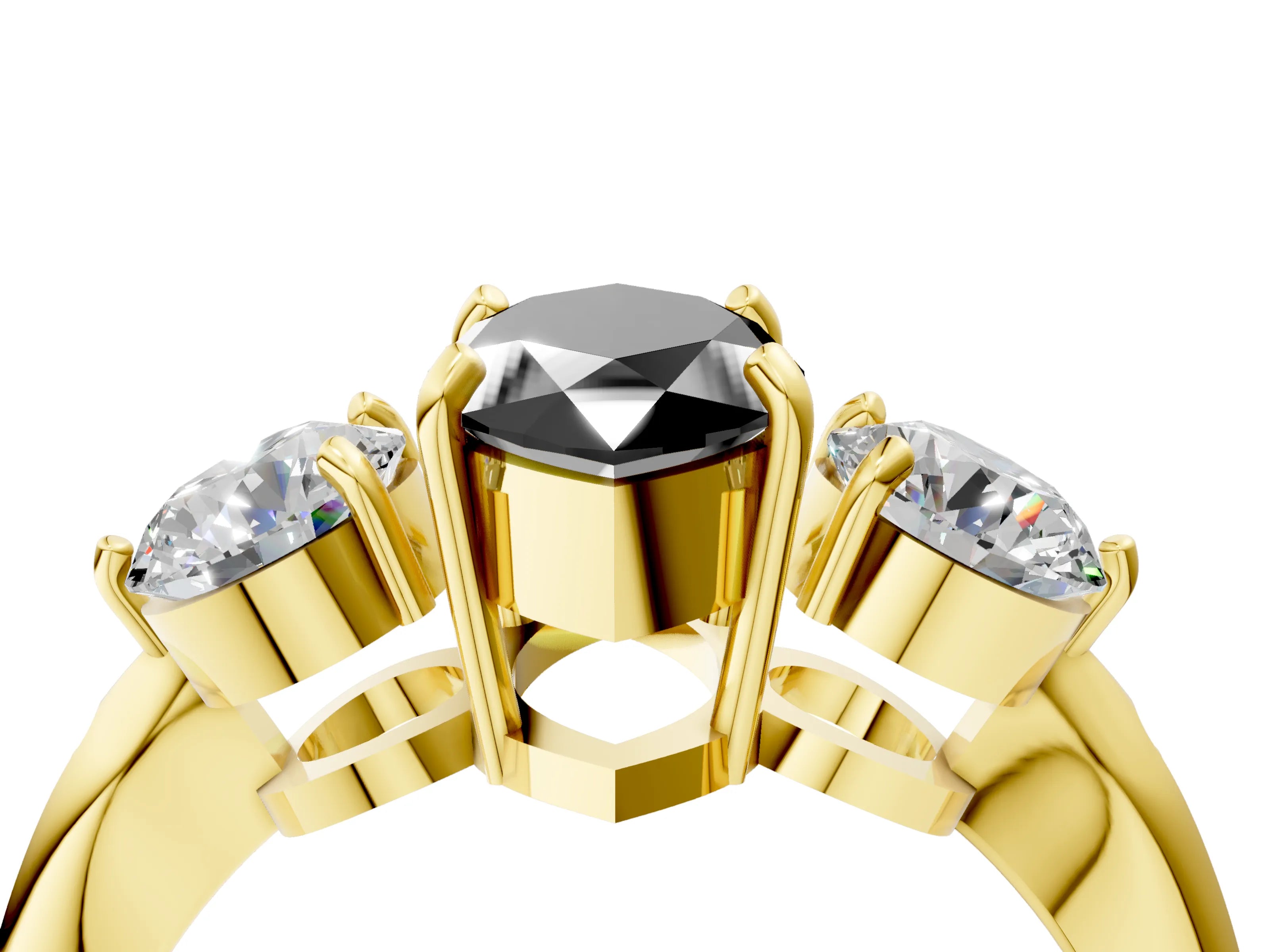 Yellow gold Three-Stone Fancy Black Marquise Cut Diamond Channel Set Engagement Ring with Prong Setting_4
