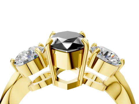 Yellow gold Three-Stone Fancy Black Marquise Cut Diamond Channel Set Engagement Ring with Prong Setting_4