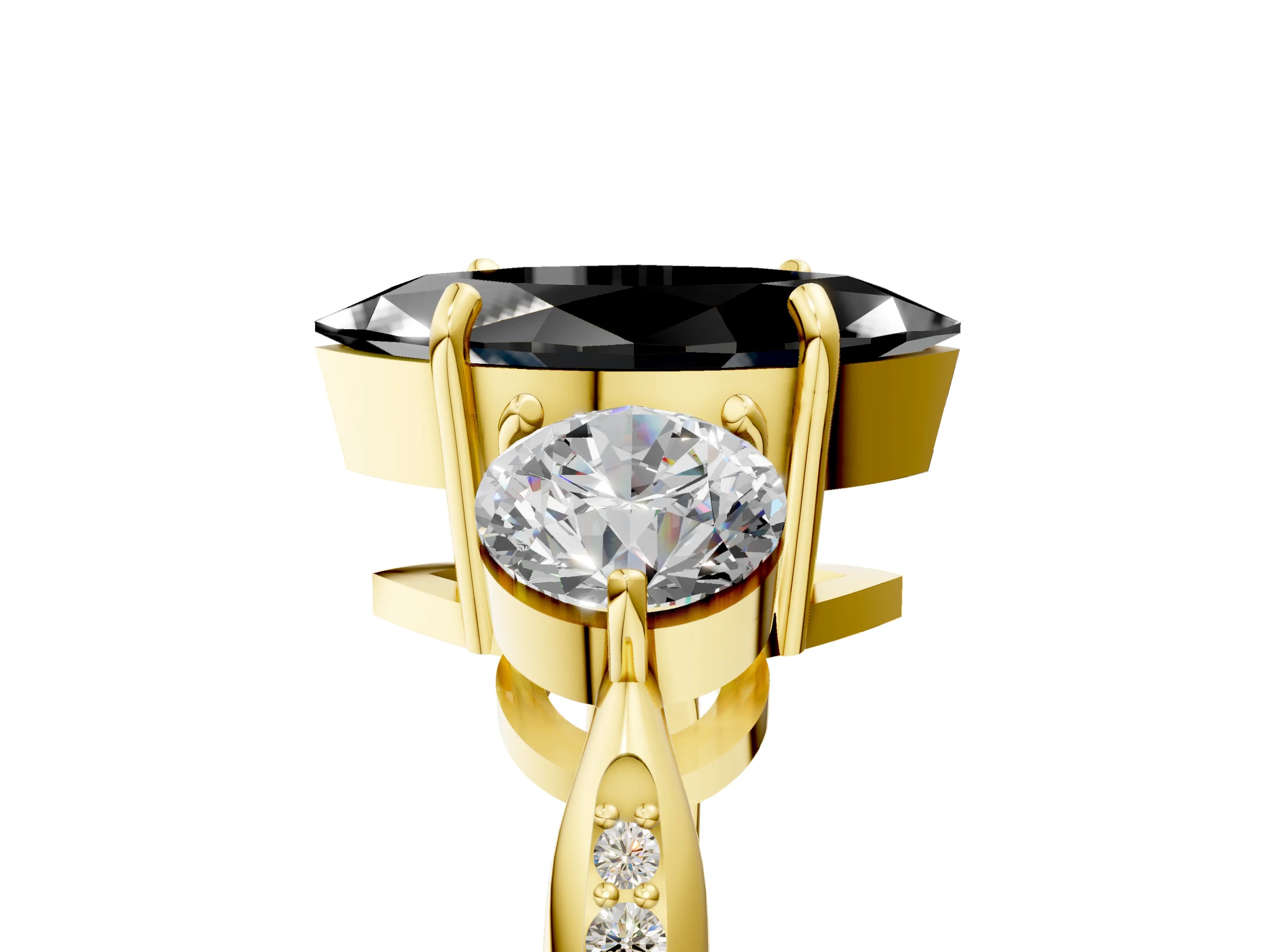 Yellow gold Three-Stone Fancy Black Marquise Cut Diamond Channel Set Engagement Ring with Prong Setting_5