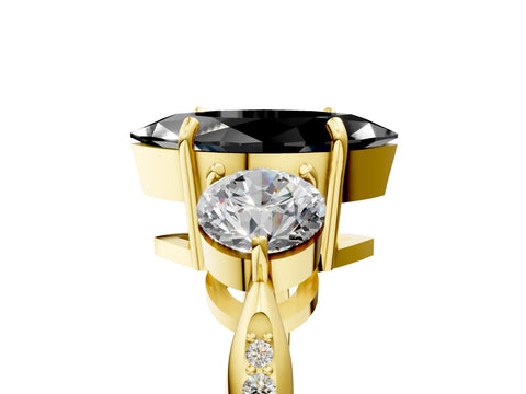 Yellow gold Three-Stone Fancy Black Marquise Cut Diamond Channel Set Engagement Ring with Prong Setting_5