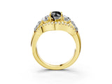 Yellow gold Three-Stone Fancy Black Marquise Cut Diamond Engagement Ring with Pave Band and Prong Setting_3