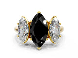 Yellow gold Three-Stone Fancy Black Marquise Cut Diamond Engagement Ring with Prong Setting_3