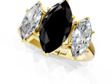 Yellow gold Three-Stone Fancy Black Marquise Cut Diamond Engagement Ring with Prong Setting_4