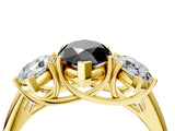Yellow gold Three-Stone Fancy Black Marquise Cut Diamond Engagement Ring with Prong Setting_7