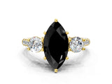 Yellow gold Three-Stone Fancy Black Marquise Cut Diamond Pavé Band with Four-Prong Setting
