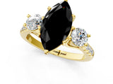 Yellow gold Three-Stone Fancy Black Marquise Cut Diamond Pavé Band with Four-Prong Setting_1