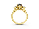 Yellow gold Three-Stone Fancy Black Marquise Cut Diamond Pavé Band with Four-Prong Setting_3