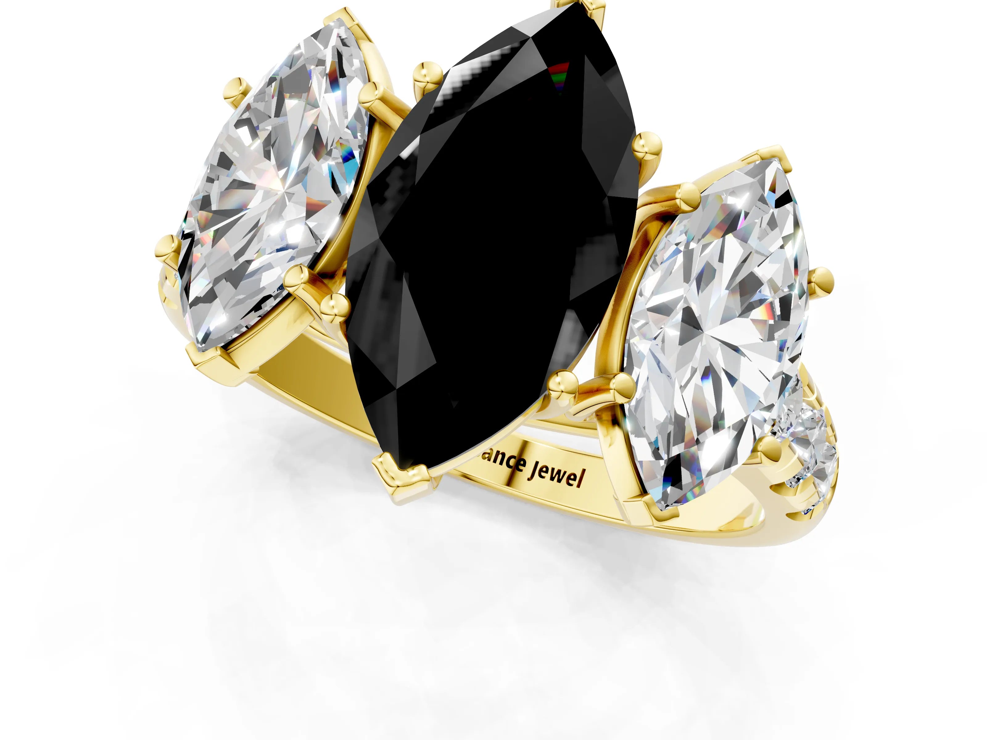 Yellow gold Three-Stone Fancy Black Marquise Cut Diamond Pavé Band with Prong Setting_1