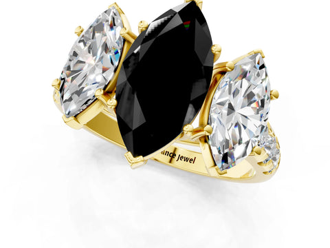 Yellow gold Three-Stone Fancy Black Marquise Cut Diamond Pavé Band with Prong Setting_1