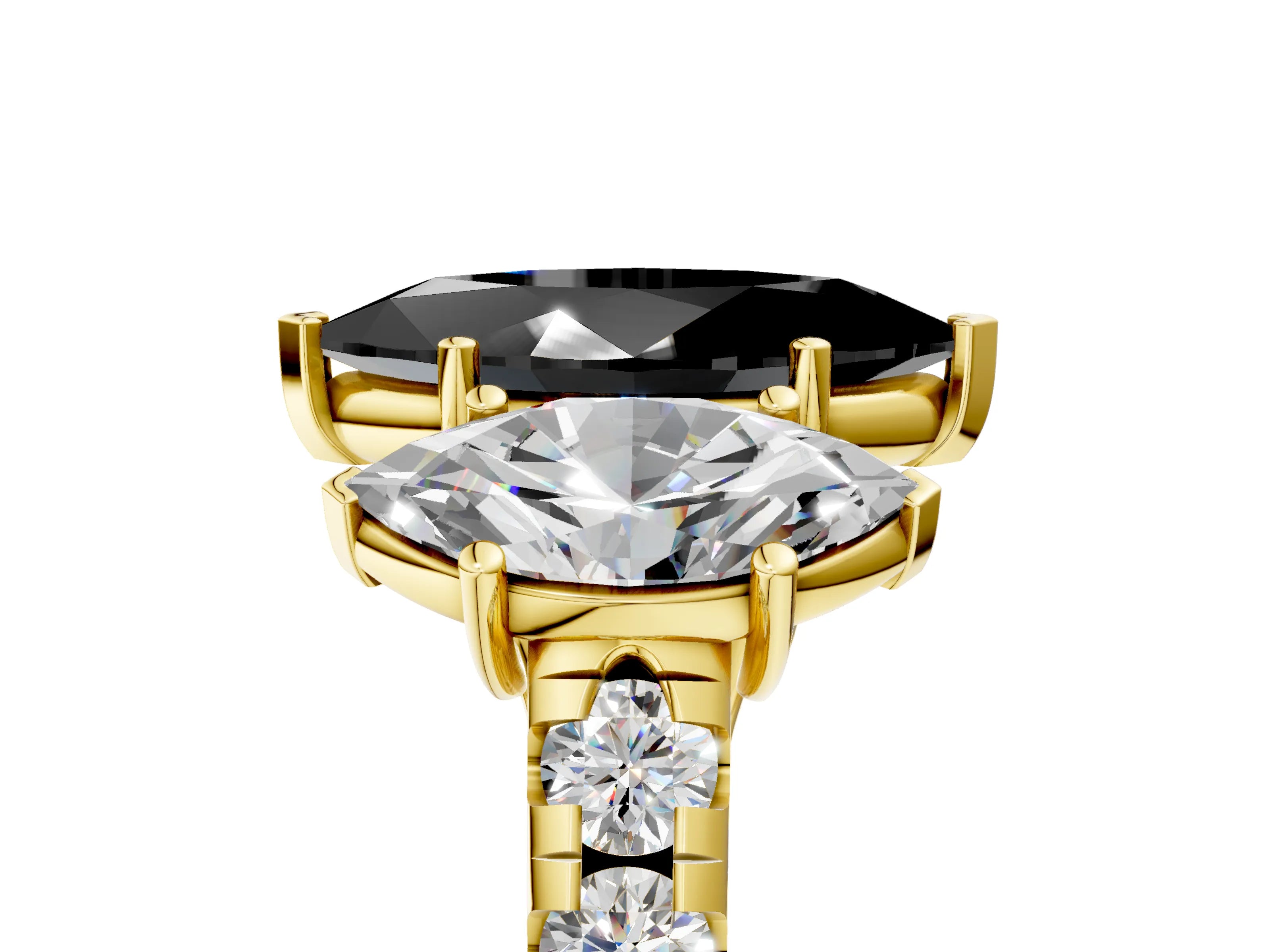 Yellow gold Three-Stone Fancy Black Marquise Cut Diamond Pavé Band with Prong Setting_5