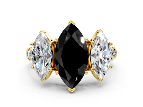 Yellow gold Three-Stone Fancy Black Marquise Cut Diamond Pavé Band with Prong Setting