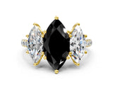 Yellow gold Three-Stone Fancy Black Marquise Cut Diamond Ring with Pavé Band and Prong Setting_24