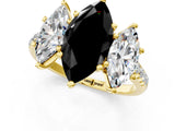 Yellow gold Three-Stone Fancy Black Marquise Cut Diamond Ring with Pavé Band and Prong Setting_25