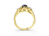 Yellow gold Three-Stone Fancy Black Marquise Cut Diamond Ring with Pavé Band and Prong Setting_27