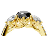 Yellow gold Three-Stone Fancy Black Marquise Cut Diamond Ring with Pavé Band and Prong Setting_28