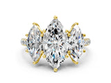 Yellow gold Three-Stone Fancy Black Marquise Cut Diamond Ring with Pavé Band and Prong Setting_36