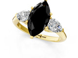 Yellow gold Three-Stone Fancy Black Marquise Cut Diamond Ring with Pear Side Stones and Four-Prong Setting_1