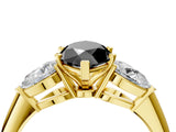 Yellow gold Three-Stone Fancy Black Marquise Cut Diamond Ring with Pear Side Stones and Four-Prong Setting_4