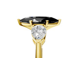 Yellow gold Three-Stone Fancy Black Marquise Cut Diamond Ring with Pear Side Stones and Four-Prong Setting_5