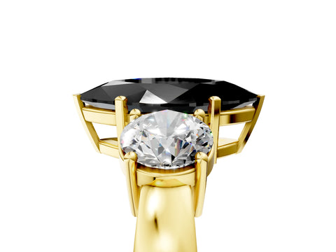 Yellow gold Three-Stone Fancy Black Marquise Cut Diamond Ring with Round Side Stones, Classic Band, and Four-Prong Setting_5