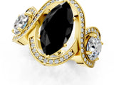 Yellow gold Three-Stone Fancy Black Marquise Cut Diamond Wave Pave Band with Prong Setting_1