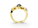 Yellow gold Three-Stone Fancy Black Marquise Cut Diamond Wave Pave Band with Prong Setting_3
