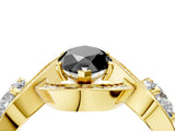 Yellow gold Three-Stone Fancy Black Marquise Cut Diamond Wave Pave Band with Prong Setting_4