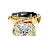 Yellow gold Three-Stone Fancy Black Marquise Cut Diamond Wave Pave Band with Prong Setting_5