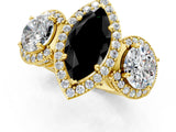 Yellow gold Three-Stone Fancy Black Marquise Cut Halo Diamond Milgrain Band with Four-Prong Setting_1