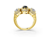 Yellow gold Three-Stone Fancy Black Marquise Cut Halo Diamond Milgrain Band with Four-Prong Setting_3