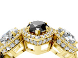 Yellow gold Three-Stone Fancy Black Marquise Cut Halo Diamond Milgrain Band with Four-Prong Setting_4