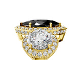Yellow gold Three-Stone Fancy Black Marquise Cut Halo Diamond Milgrain Band with Four-Prong Setting_5