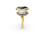 Yellow gold Three-Stone Fancy Black Marquise Cut Halo Diamond Ring with Pave Band and Four-Prong Setting_2