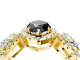 Yellow gold Three-Stone Fancy Black Marquise Cut Halo Diamond Ring with Pave Band and Four-Prong Setting_4