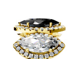Yellow gold Three-Stone Fancy Black Marquise Cut Halo Diamond Ring with Pave Band and Four-Prong Setting_5