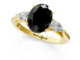 Yellow gold Three-Stone Fancy Black Oval Cut Brilliant Diamond Solitaire Ring with Tapered Band and Four-Prong Setting_7