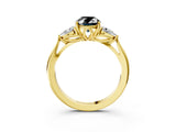 Yellow gold Three-Stone Fancy Black Oval Cut Brilliant Diamond Solitaire Ring with Tapered Band and Four-Prong Setting_9